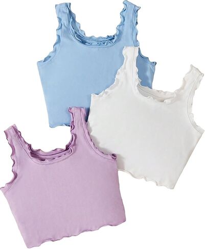 Milumia Girl's 3 Pack Ribbed Knit Tank Tops Set Scoop Neck Sleeveless Crop Tops Undershirts in Saudi Arabia