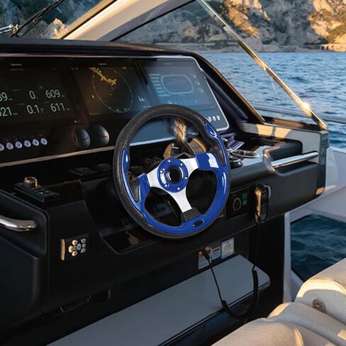 12.5inch Blue Marine Boat Steering Wheel Rust-proof and Corrosion Resistance. with 3/4" Axle Hub Adapter for Boats, Yachts, Pontoon Boats in Saudi Arabia