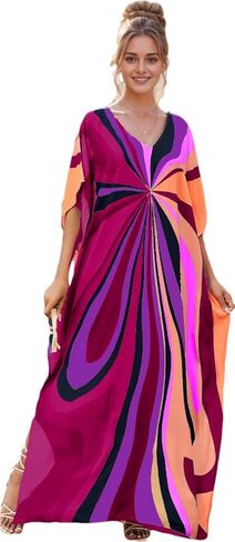 RanRui Floral Print Kaftan Dresses for Women Ethnic Boho Print swim cover up Batwing Sleeve Vneck Caftans in Kuwait