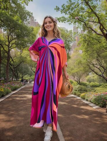 RanRui Floral Print Kaftan Dresses for Women Ethnic Boho Print swim cover up Batwing Sleeve Vneck Caftans in Kuwait