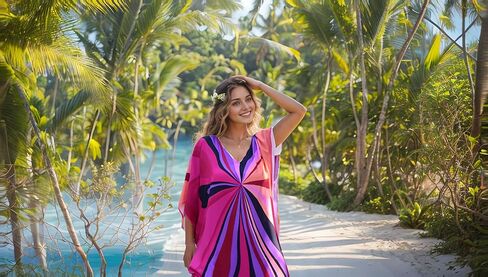 RanRui Floral Print Kaftan Dresses for Women Ethnic Boho Print swim cover up Batwing Sleeve Vneck Caftans in Kuwait