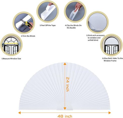 Arch Window Shade Half Circle Arched Non-Woven Stick on Cut to Size self Adhesive Light Filtering Half Moon Round Window Covering Pleated Blinds for Front Door (1, Black, 24 x 12 Inches) in Saudi Arabia