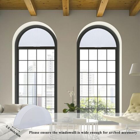 Arch Window Shade Half Circle Arched Non-Woven Stick on Cut to Size self Adhesive Light Filtering Half Moon Round Window Covering Pleated Blinds for Front Door (1, Black, 24 x 12 Inches) in Saudi Arabia