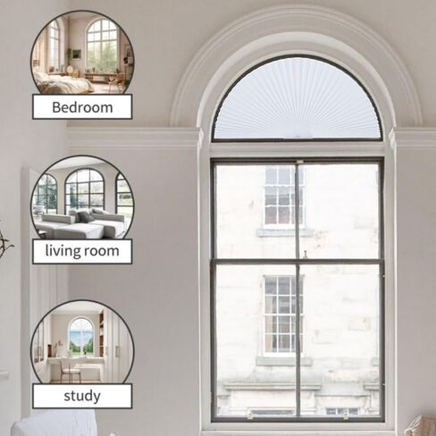 Arch Window Shade Half Circle Arched Non-Woven Stick on Cut to Size self Adhesive Light Filtering Half Moon Round Window Covering Pleated Blinds for Front Door (1, Black, 24 x 12 Inches) in Saudi Arabia