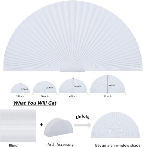 Arch Window Shade Half Circle Arched Non-Woven Stick on Cut to Size self Adhesive Light Filtering Half Moon Round Window Covering Pleated Blinds for Front Door (1, Black, 24 x 12 Inches) in Saudi Arabia