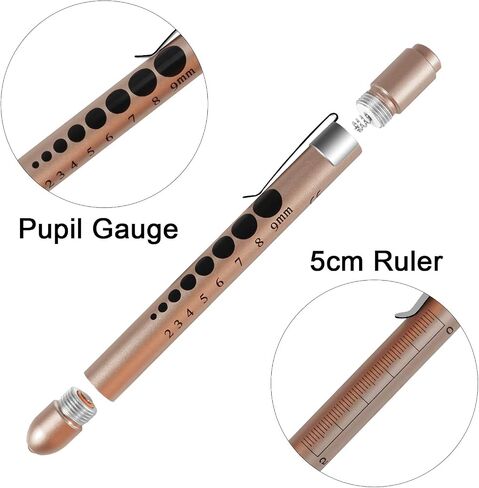 Pen Light,Nurse Medical Reusable LED Penlight White Light with Pupil Gauge and Ruler (Gold) in Saudi Arabia