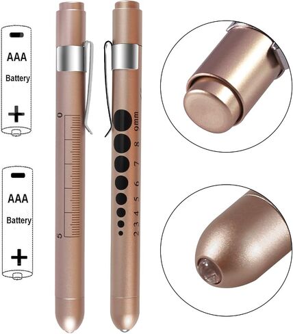 Pen Light,Nurse Medical Reusable LED Penlight White Light with Pupil Gauge and Ruler (Gold) in Saudi Arabia
