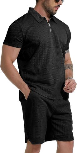 GYMELITE قميص بولو رجالي مجموعات قصيرة الأكمام رياضية 2 قطعة ملابس الصيف البريدي موضة بولو البدلة عادية تجريب قميص مجموعة in Kuwait