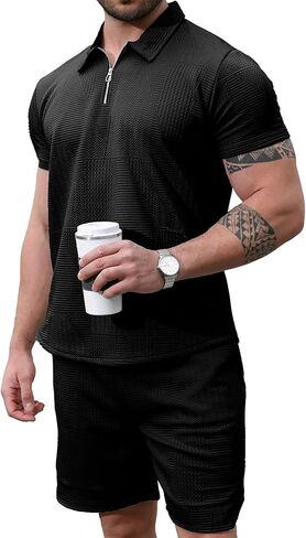 GYMELITE قميص بولو رجالي مجموعات قصيرة الأكمام رياضية 2 قطعة ملابس الصيف البريدي موضة بولو البدلة عادية تجريب قميص مجموعة in Kuwait