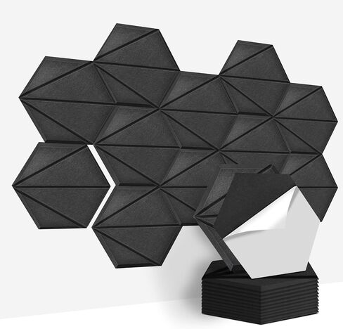 Art3d 12 Pcs Hexagon Acoustic Panels, High Density Sound Absorbing Panels, Soundproof Wall Panels For Home, Sound Insulation Beveled Edge Tiles, Black-Triangle in Saudi Arabia