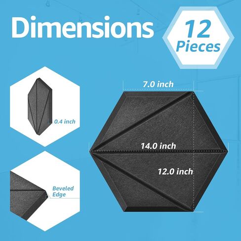 Art3d 12 Pcs Hexagon Acoustic Panels, High Density Sound Absorbing Panels, Soundproof Wall Panels For Home, Sound Insulation Beveled Edge Tiles, Black-Triangle in Saudi Arabia