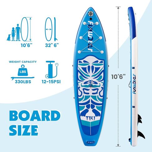 FunWater Inflatable Paddle Board SUP Stand Up Paddle Board for All Skill Levels Included ISUP, Paddle, Fins and Valve Adapters in Kuwait