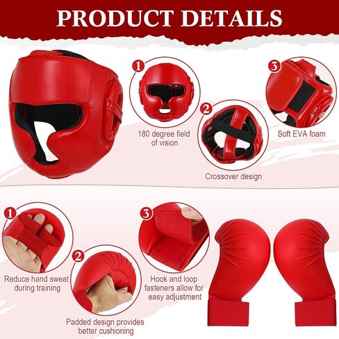 5 Pcs Red Sparring Gear Set 1 Pcs Boxing Headgear Safety Helmet 2 Pcs Karate Gloves 2 Pcs Karate Shin Guards and Karate Shoes Boxing Gear Equipment for Beginner Kid Adult Protective Training in Saudi Arabia