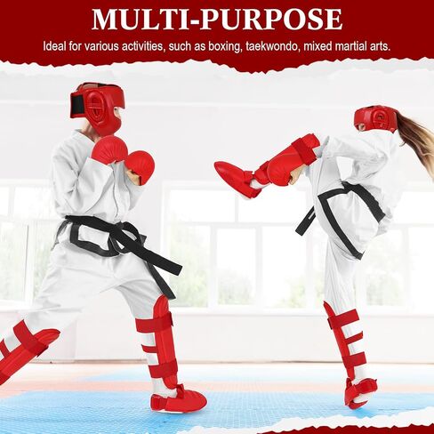 5 Pcs Red Sparring Gear Set 1 Pcs Boxing Headgear Safety Helmet 2 Pcs Karate Gloves 2 Pcs Karate Shin Guards and Karate Shoes Boxing Gear Equipment for Beginner Kid Adult Protective Training in Saudi Arabia