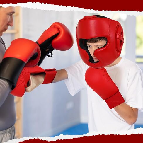5 Pcs Red Sparring Gear Set 1 Pcs Boxing Headgear Safety Helmet 2 Pcs Karate Gloves 2 Pcs Karate Shin Guards and Karate Shoes Boxing Gear Equipment for Beginner Kid Adult Protective Training in Saudi Arabia
