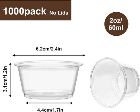 Moretoes 1000pcs Sauce Cups, 2oz Clear Jello Shot Cups, Diposable Plastic Portion Cups No Lids, Portion Cups for Condiments Sauce and Food Samples in Saudi Arabia