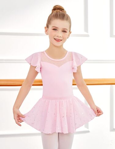 Zaclotre Girls Ruffle Sleeve Ballet Leotards Toddler Mesh Dance Leotard Sparkly Gymnastics Outfits in Kuwait