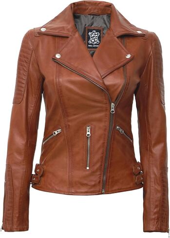 سترات Blingsoul الجلدية للنساء - سترة دراجة نارية من الجلد الحقيقي غير متماثلة للنساء in Kuwait