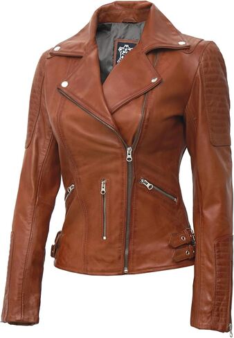 سترات Blingsoul الجلدية للنساء - سترة دراجة نارية من الجلد الحقيقي غير متماثلة للنساء in Kuwait