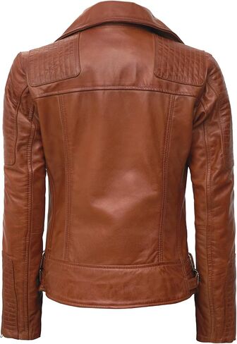 سترات Blingsoul الجلدية للنساء - سترة دراجة نارية من الجلد الحقيقي غير متماثلة للنساء in Kuwait