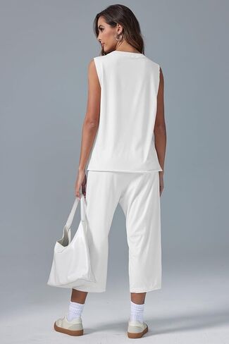 MAOECO إمرأة قطعتين ملابس بدون أكمام تانك القمم مع واسعة الساق سراويلي حريمي صالة رياضية غير رسمية Hot Shot مجموعة مريحة in Kuwait