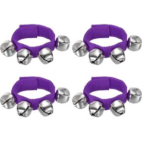 YOKIVE 4 Pack Wrist Bells, Jingle Bells Ankle Bell Percussion Instruments Musical Class Christmas Hand Bells with 4 Bells for Home Party, Purple