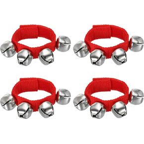 YOKIVE 4 Pack Wrist Bells, Jingle Bells Ankle Bell Percussion Instruments Musical Class Christmas Hand Bells with 4 Bells for Home Party, Red