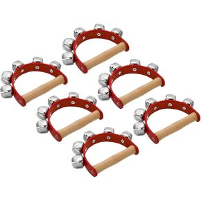 PATIKIL 3pcs Hand Jingle Bells, Hand Bell Handheld Wrist Bells Sleigh Bells Wooden Hand Percussion Instruments Musical with 5 Bells for Music Class Party Christmas, Red
