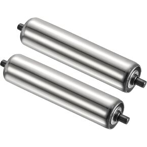 PATIKIL Conveyor Roller 3.5" Diameter 12" Length, 2 Pack Stainless Steel Transmission Replacement Part Galvanized End, Silver