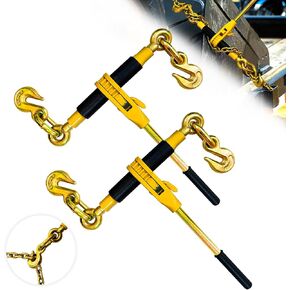 Ratchet Chain Binders 3/8'' - 1/2‘’, Load Binder with G70 Grab Hooks, 3/8" Binder - Adjustable Tie Downs for 3/8 Chains, 9200 Pounds Working Load Limit- Heavy Duty Ratchet Binders for Towing (2 Pack)