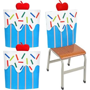 Moukeren Happy Birthday Chair Cover 19.69 x 19.69 Inch Birthday Seat Cover Cake Chair Seat Covers Chair Back Covers for Kids Student Home School Classroom Office Dining Party Decorations (Blue)