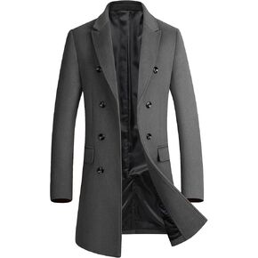 FTCayanz Men's Wool Trench Coat Winter Slim Fit Business Top Coat Single Breasted Overcoat