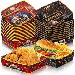 36 Pcs Movie Night Snack Trays 5 Lbs Large Disposable Paper Food Tray Movie Night Party Supplies Movie Boats Boxes Basket Container Holder for Burger Fries Hot Dog Taco BBQ Nacho Popcorn