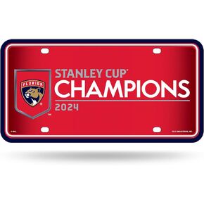 Rico Industries NHL Hockey Florida Panthers 2024 Stanley Cup Champions Metal Auto Tag 6" x 12" - Great for Truck/Car/SUV