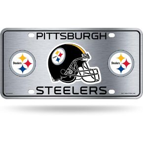 Rico Industries NFL Pittsburgh Steelers Silver Metal Auto Tag 8.5" x 11" - Great for Truck/Car/SUV