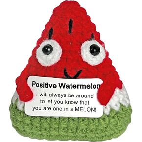 Krinisou Positive Crochet Watermelon Gifts, Crocheted Emotional Support Fruit, Funny Birthday Gift for Women Her Friends 1Pc