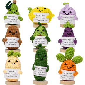Positive Potato Bulk & Emotional Support Pickle Bulk Variety Pack with Stand (9 pc). Handmade Crochet Positive Vegetables for Encouragement Decor - Desk, Office, College, Coworker, Friend