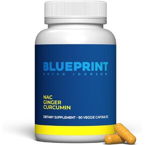 Blueprint Bryan Johnson NAC Supplement - Promotes Stress Relief, Immune System Function, Respiratory Health - includes N-Acetyl-L-Cysteine, Ginger, Curcuminoids - Detoxifying - Vegan (30 Servings)