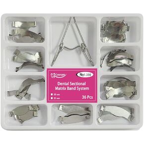 36 Pieces Dental Sectional Matrix Band System with Spring Clip for Dental Restorations, 0.035mm Thickness Stainless Steel Bands, 9 Sizes for Comprehensive Molar and Premolar Procedures Oral Care Kits