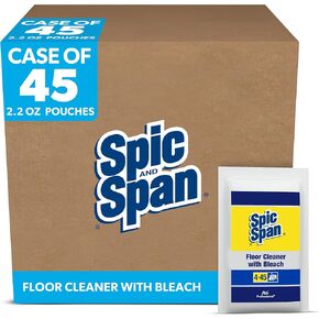 P&G PROFESSIONAL Spic and Span Professional Bulk Floor and Multi-Surface Concentrate Cleaner with Bleach for Commercial Use, 1 Packet Makes 2.5-3 Gallons, 2.2 oz. (Case of 45)