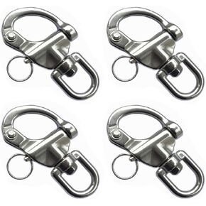 4 Pack Swivel Eye Snap Shackle, Marine Sailboat Shackles Quick Release 316 Stainless Steel for Sailing Rigging SCBA Mask Halyard Panic Snap Spinnaker Clip