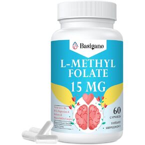 L Methylfolate 15mg (5-MTHF) - Active Folic Acid with B6 and B12 - Vegan, Gluten-Free, Dairy-Free (1 Pack)