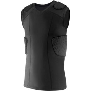Topeter Rib Protection Vest, Padded Compression Shirt with Rib, Shoulder & Back Pads, Rash Guard Sports Training Tank Tops