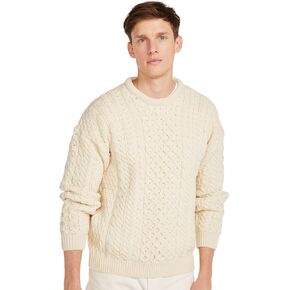 سترة Aran Woolen Mills Inisheer التقليدية Aran للرجال، سترة صياد أيرلندي، 100% صوف ميرينو ناعم، صنع في أيرلندا