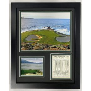 Legends Never Die Pebble Beach Hole #7- The U.S. Open Collectible | Framed Photo Collage Wall Art Decor - 12"x15", Black