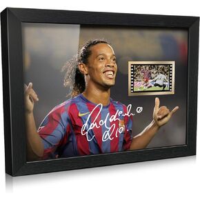 ORIMAMI Soccer Ball Ronaldinho Signed Picture Desktop Framed Photo Gift 8x6 Inches - with 35mm Film Recorded Scene Display,Gifts for Soccer Fans on Birthday Christmas
