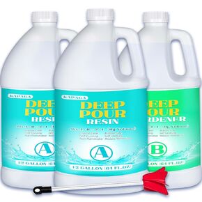 Deep Pour Epoxy Resin 1.5 Gallon 2-4" Inch Pour Depth Low Viscosity Crystal Clear & High Gloss, Bubble-Free Casting 2:1 Mix Ratio Resin Kit for Wood River Table Wood Filler Bar Top Resin Art Crafts