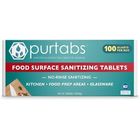 334mg Sanitizing Tablets for Commercial Kitchens and Food Service Areas - Effective Surface Sanitizer, Eliminates Common Foodborne Pathogens, No Rinse Needed, 100 Tabs Pack