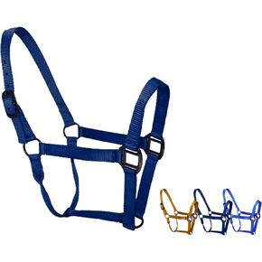 RESISTANCE Premium Nylon Horse Halter with Rounded Throat Latch - Horse Size - Brown, Royal Blue, Navy Blue & Amber Horse Supplies and Tack