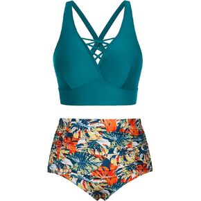 Hanna Nikole Bikini Sets for Women Plus Size Front Strappy Two Piece Bathing Suits High Waist Tummy Control Swimsuit